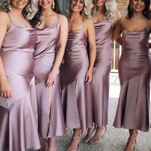 Roycebridal Cheap Tea Length Dusty Purple Bridesmaid Dresses Online