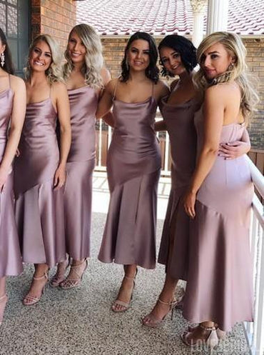 Roycebridal Cheap Tea Length Dusty Purple Bridesmaid Dresses Online