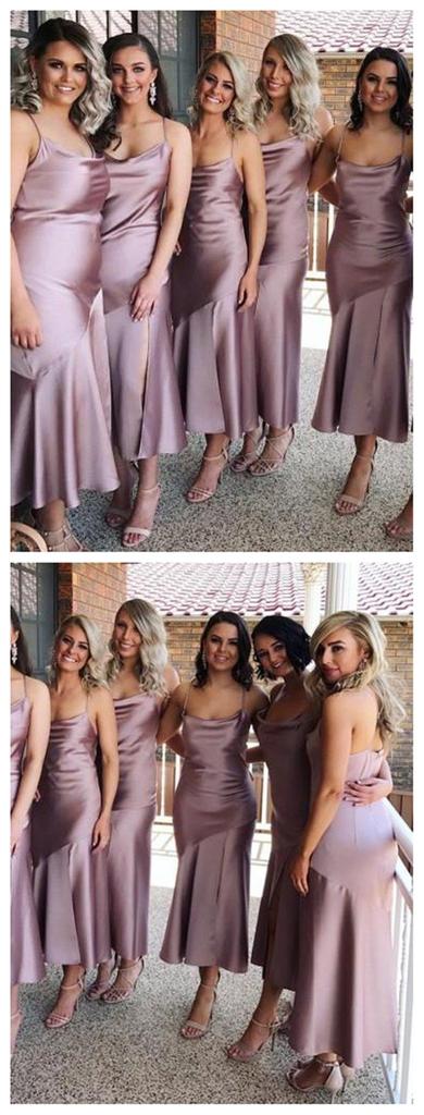 Roycebridal Cheap Tea Length Dusty Purple Bridesmaid Dresses Online