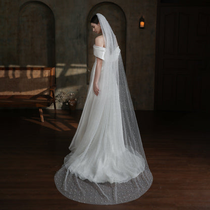 Sparkly Long Tulle Pearl Veil for Brides Viniodress V873-Veils-Viniodress-Ivory-300cm-Viniodress