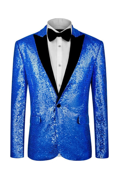 Edgar Chic Blue Sequins Peaked Lapel Men Suits For Prom