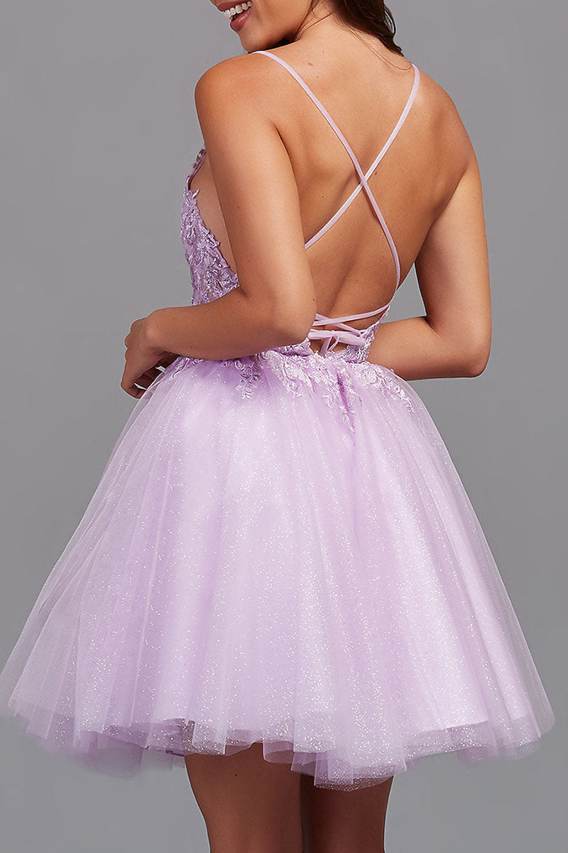 Althea |A-Line Backless Tulle Appliqued Homecoming Dress