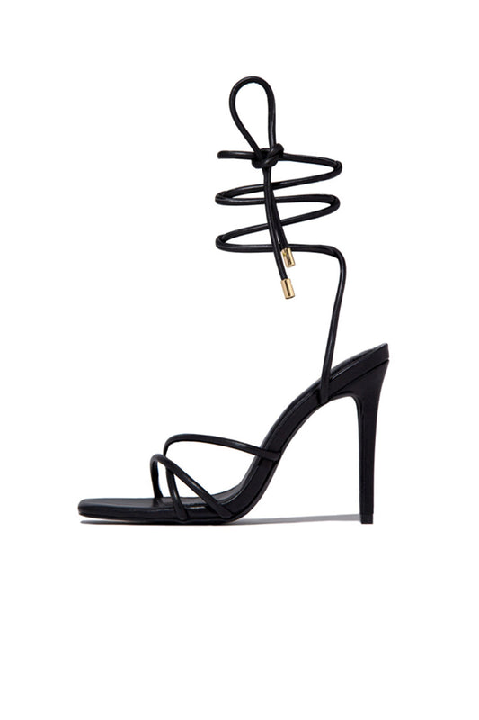 Squared Open Toe Strappy Silhouette Ankle Wrap Women Heeled Sandal