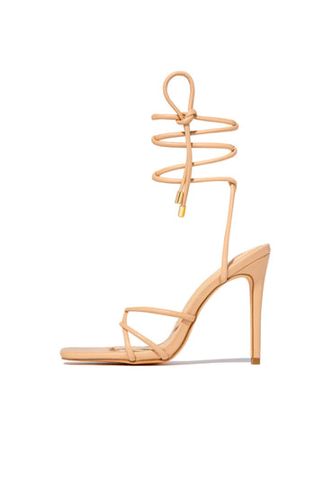 Squared Open Toe Strappy Silhouette Ankle Wrap Women Heeled Sandal