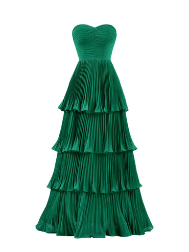 Roycebridal Khalani | Strapless Emerald Green Ruffle Multi-Layer Long Prom Dress