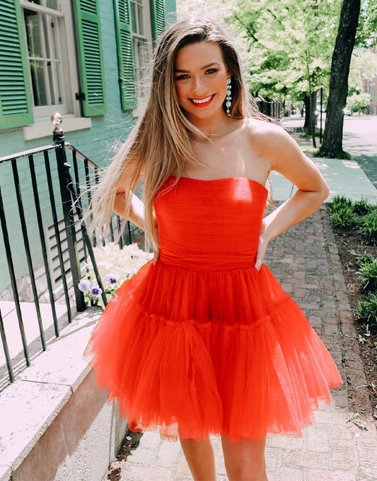 Hester |A line Strapless Tulle Homecoming Dress