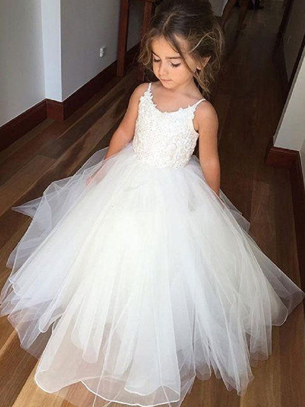 Straps Neck Sleeveless Lace Kids Party Dresses-showprettydress