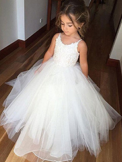 Straps Neck Sleeveless Lace Kids Party Dresses-showprettydress