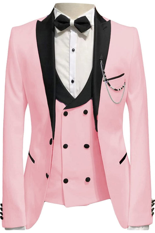 Mitchell Stylish Pink Peaked Lapel Three Pieces Prom Suits