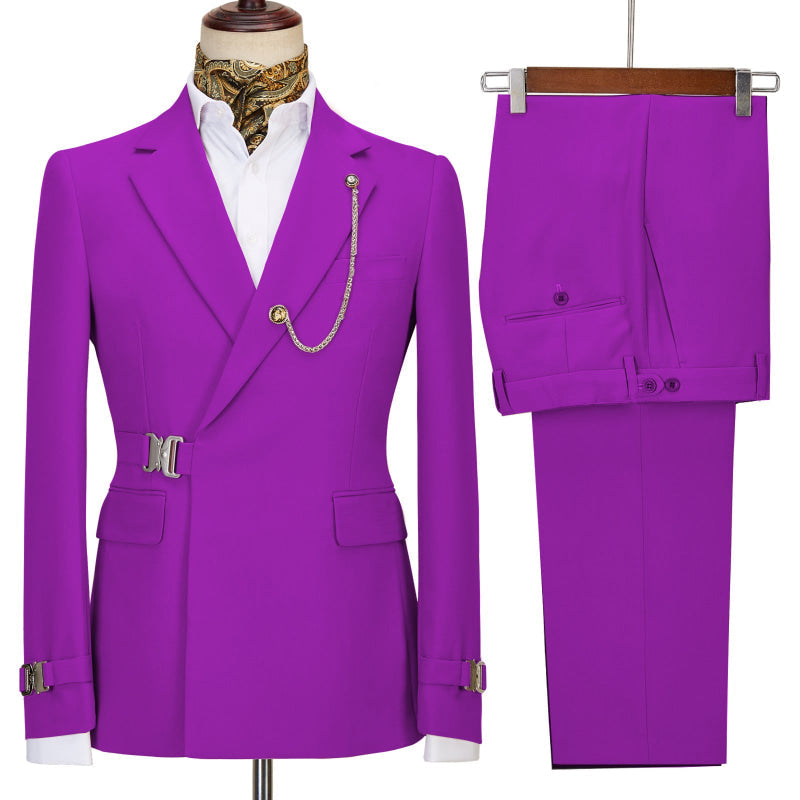 Gene Fashion Purple Notched Lapel Prom Suits For Men