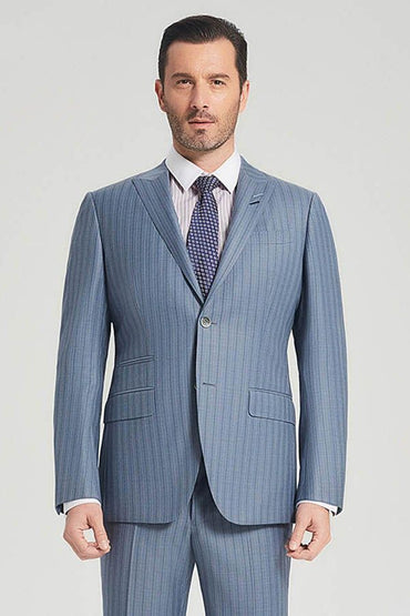 Superior Blue Stripes Light Blue Business Mens Suits-showprettydress