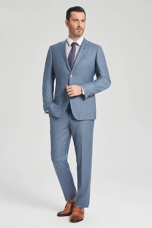 Superior Blue Stripes Light Blue Business Mens Suits-showprettydress