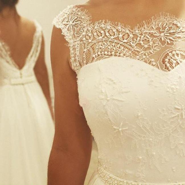 Fabulous Chiffon Lace Cap Sleeve Beach Wedding Dresses, Cheap Bridal Dresses, MW101 at musebridals.com