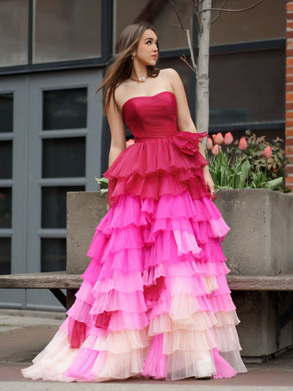 Roycebridal Xiomara | Sweetheart Pleated Bodice Long Prom Dress with Ruffles