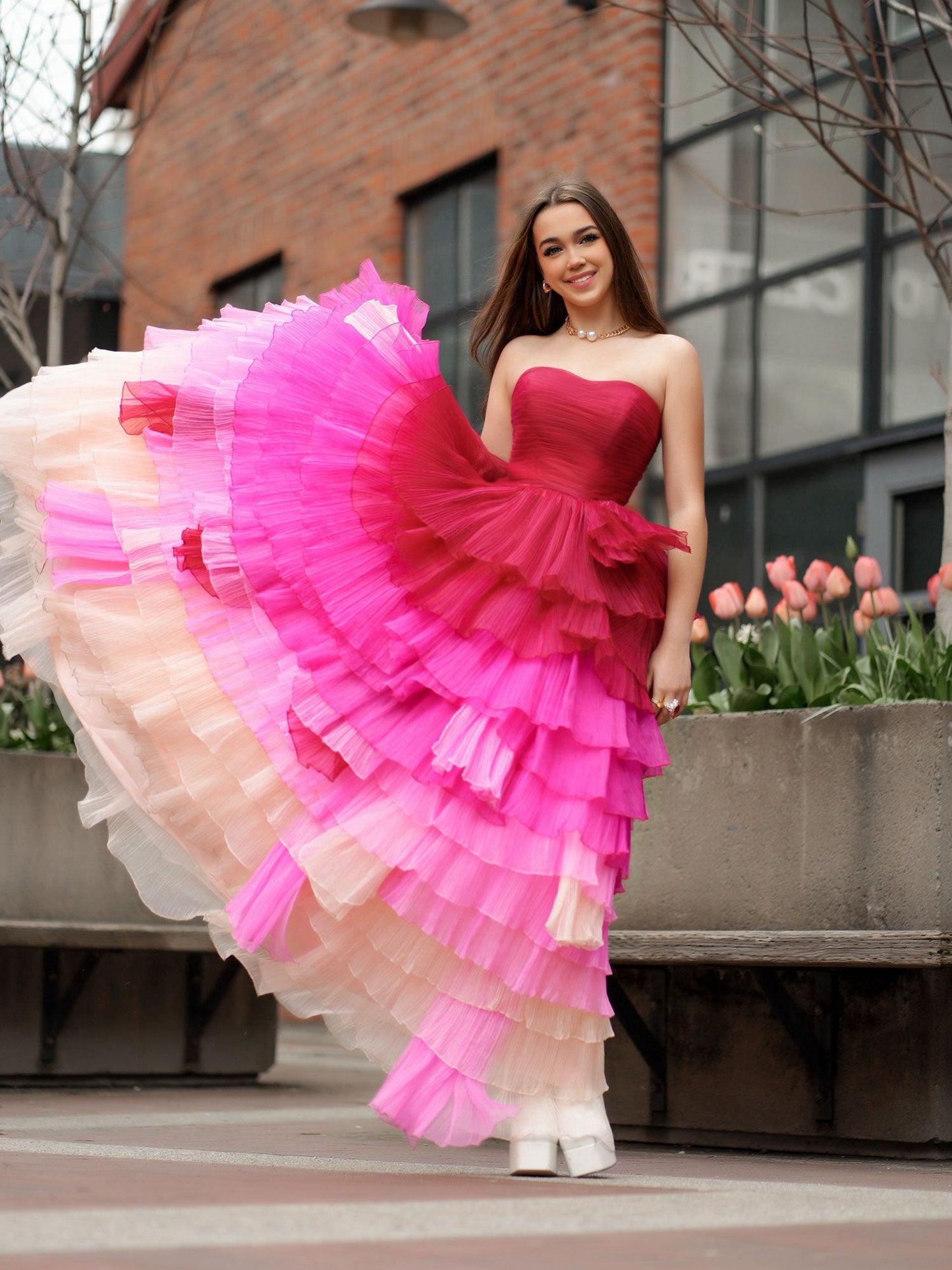 Roycebridal Xiomara | Sweetheart Pleated Bodice Long Prom Dress with Ruffles