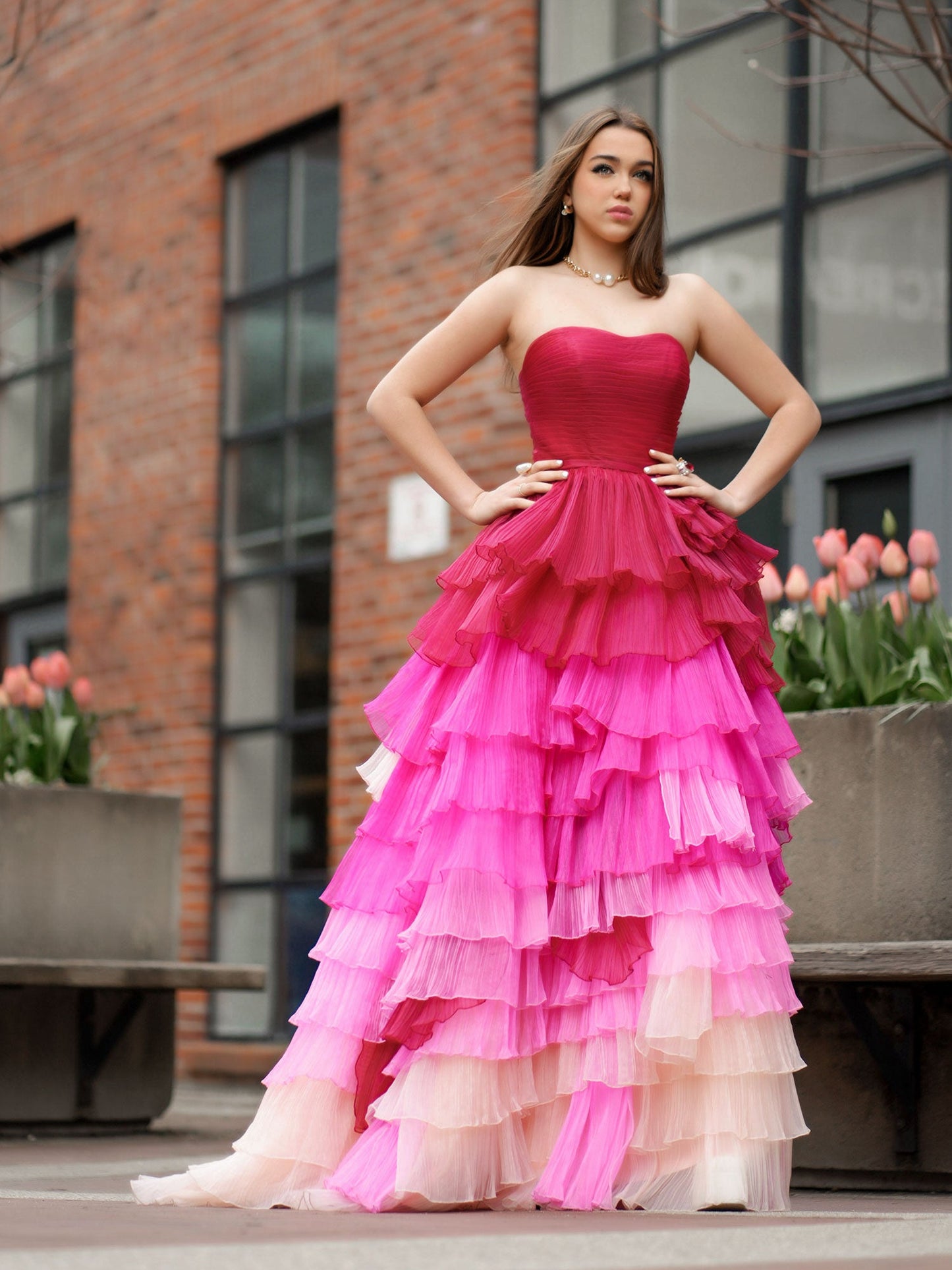 Roycebridal Xiomara | Sweetheart Pleated Bodice Long Prom Dress with Ruffles