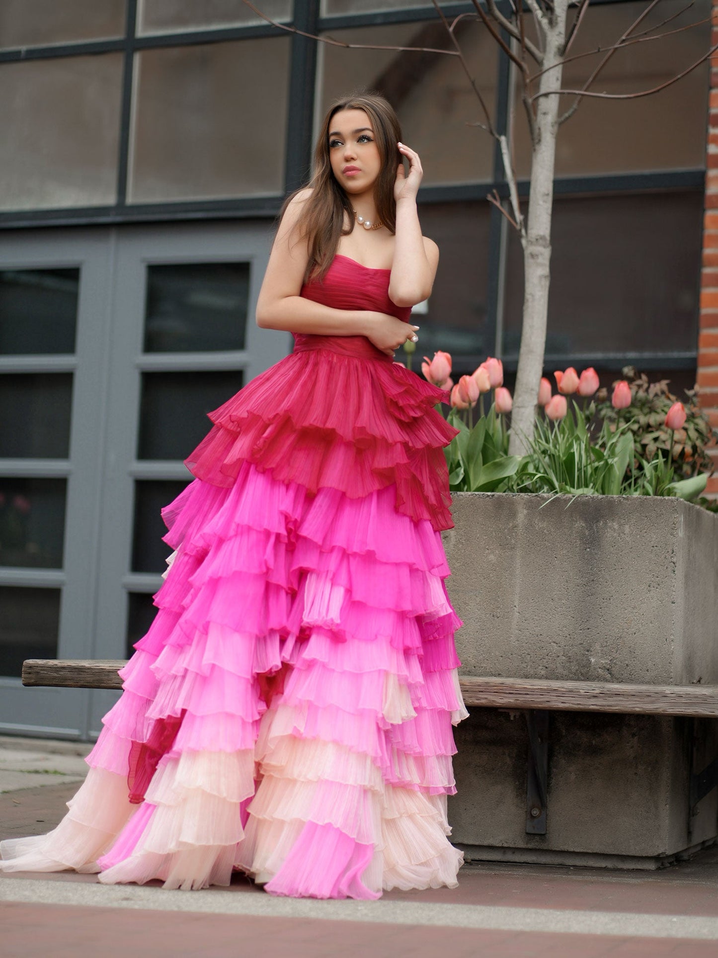 Roycebridal Xiomara | Sweetheart Pleated Bodice Long Prom Dress with Ruffles