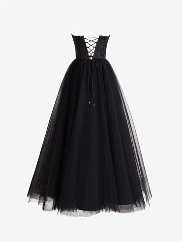 Roycebridal Talia | Black A Line Sweetheart Corset Tulle Prom Dress with Slit