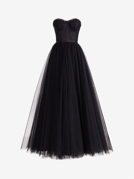 Roycebridal Talia | Black A Line Sweetheart Corset Tulle Prom Dress with Slit