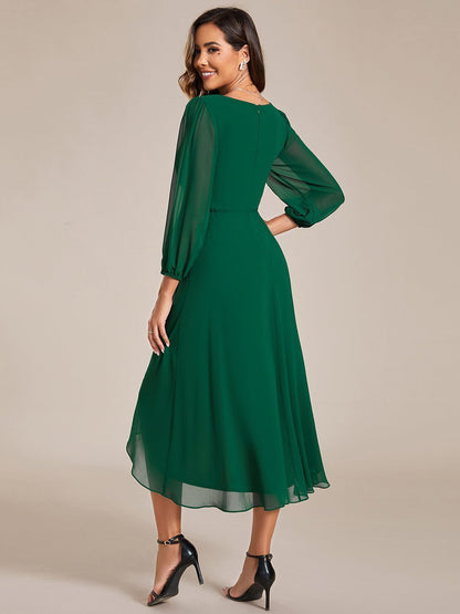 Tammy emerald green long sleeved chiffon dress s14 Express NZ wide - Bay Bridal and Ball Gowns