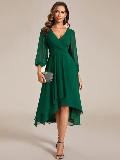 Tammy emerald green long sleeved chiffon dress s14 Express NZ wide - Bay Bridal and Ball Gowns