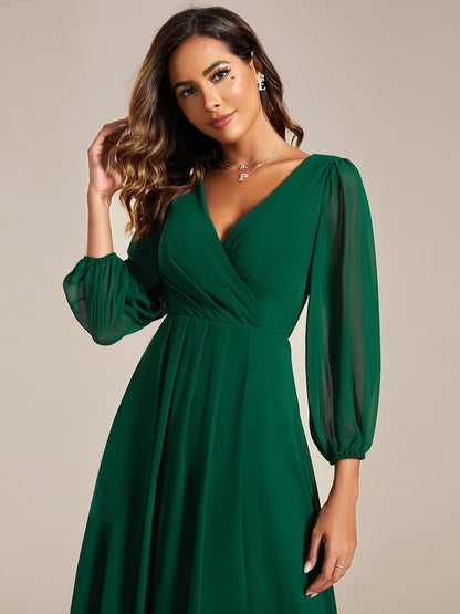 Tammy emerald green long sleeved chiffon dress s14 Express NZ wide - Bay Bridal and Ball Gowns