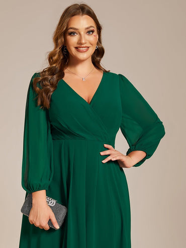 Tammy emerald green long sleeved chiffon dress s14 Express NZ wide - Bay Bridal and Ball Gowns