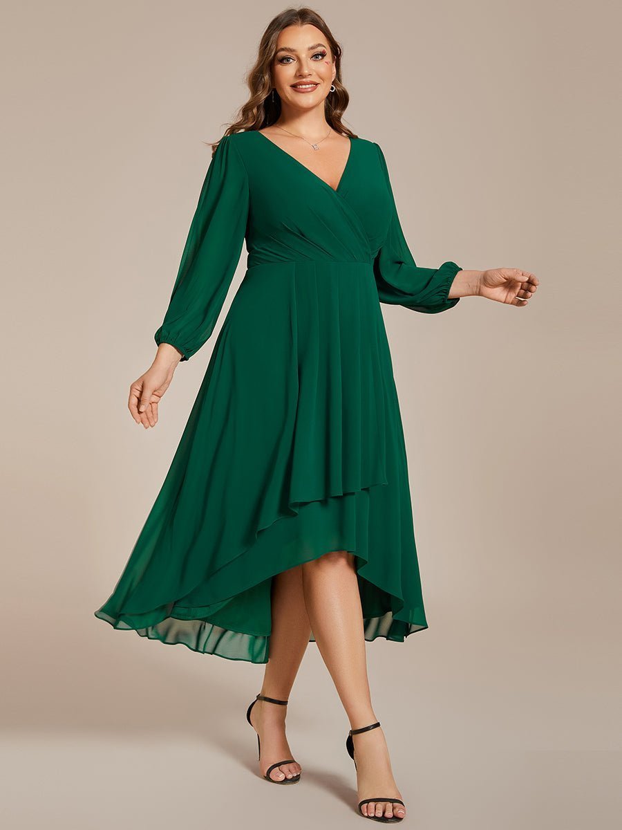 Tammy emerald green long sleeved chiffon dress s14 Express NZ wide - Bay Bridal and Ball Gowns