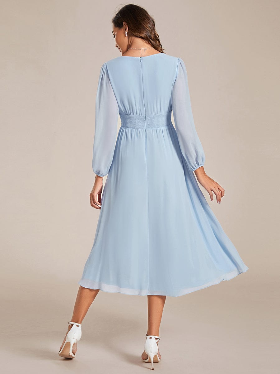 Tari knee length long sleeve chiffon dress s14 Express NZ wide - Bay Bridal and Ball Gowns