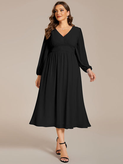 Tari knee length regular and plus size long sleeve chiffon dress - Bay Bridal and Ball Gowns