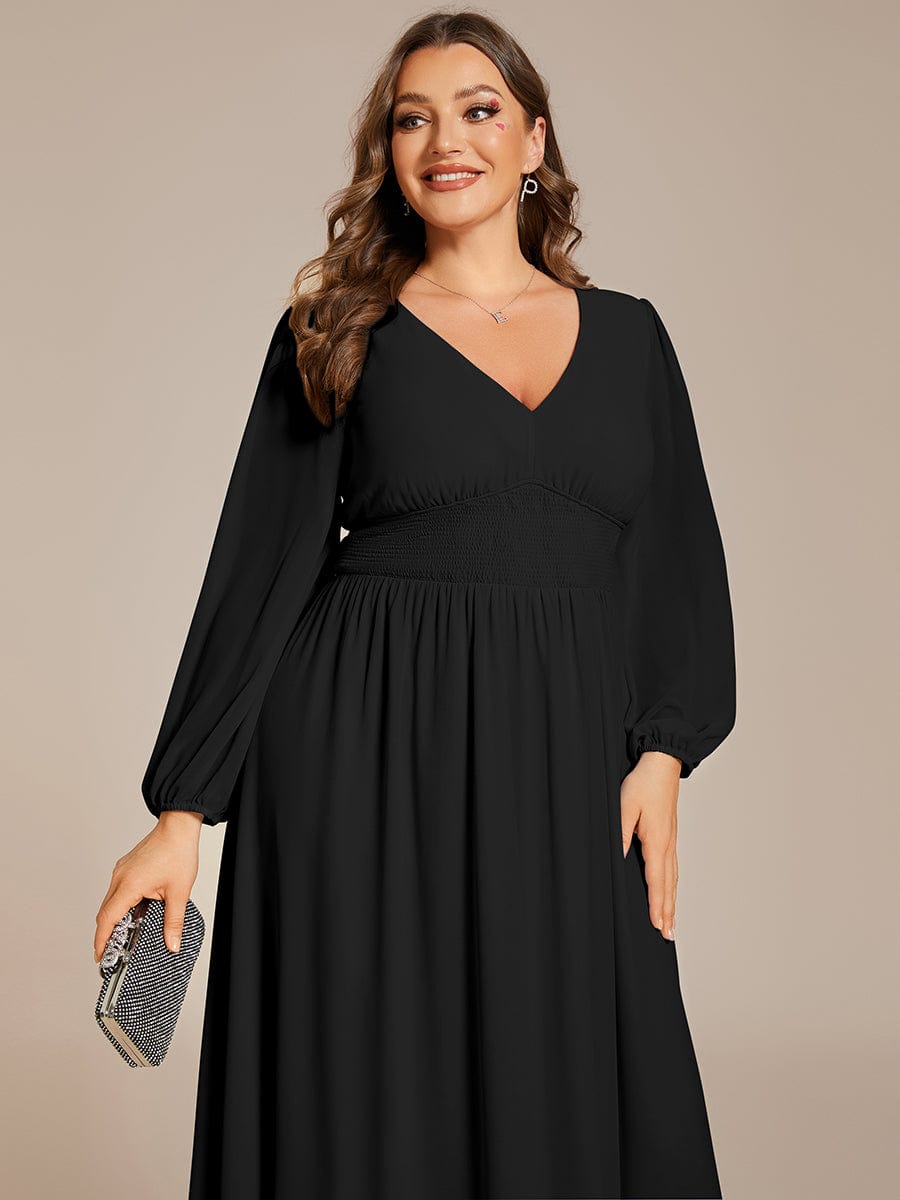 Tari knee length regular and plus size long sleeve chiffon dress - Bay Bridal and Ball Gowns