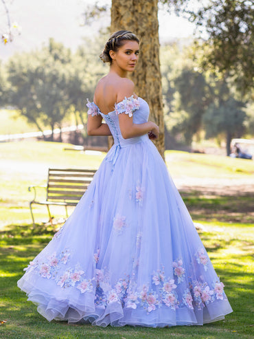 Roycebridal Bernadette |A Line off the shoulder Applique Tulle Floor Length Prom Dress