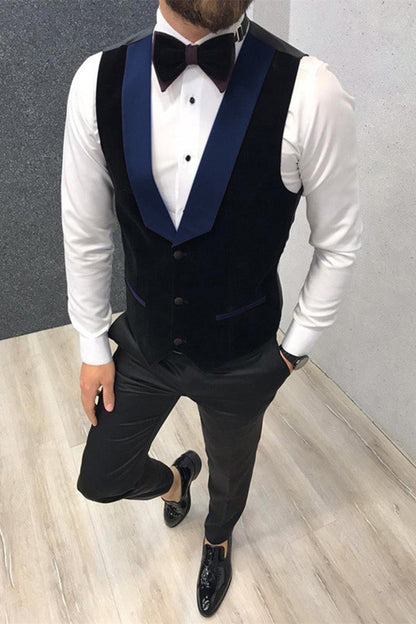 Three-piece Black-and-blue Peak Lapel Wedding Suits Tuxedos with Waistcoat-showprettydress