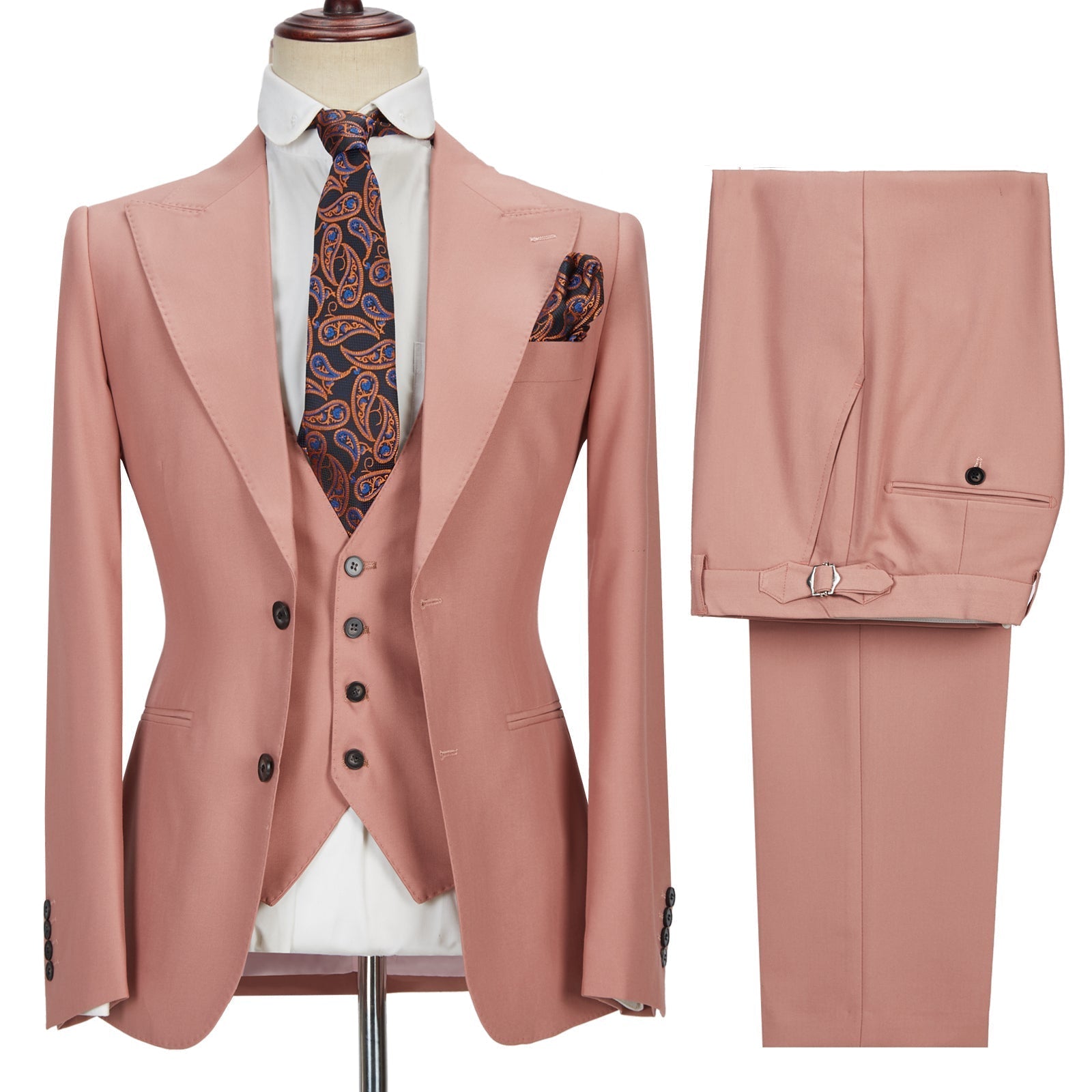 Three-piece Coral Pink Two Buttons Peak Lapel Custom design Men Suit-showprettydress