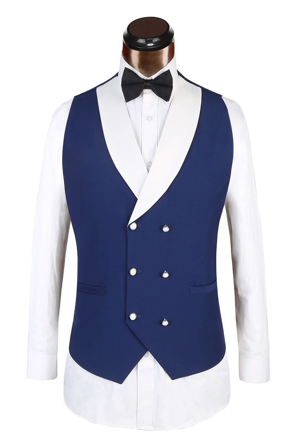 Three-piece Well-cut White Lapel Edge Banding Formal Blue Men Suit For Wedding-showprettydress