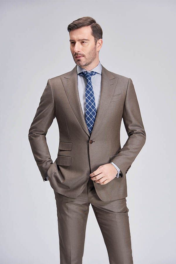 Top Coffee Mens Suits for Business Peak Lapel One Button Mens Suits-showprettydress