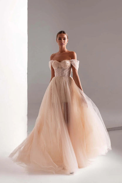 Roycebridal Tulle Prom Dress A-Line Long Shining Beads Prom Gown