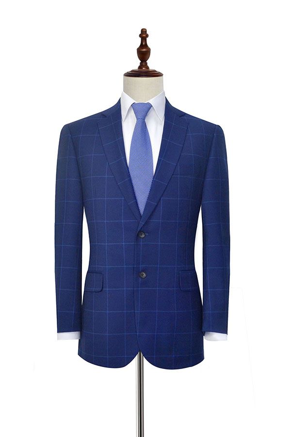 Unique Plaid Two Buttons Notch Lapel Flap Pocket Mens Suits for Formal-showprettydress