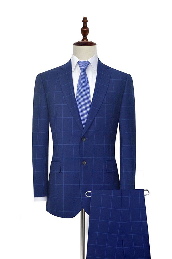 Unique Plaid Two Buttons Notch Lapel Flap Pocket Mens Suits for Formal-showprettydress