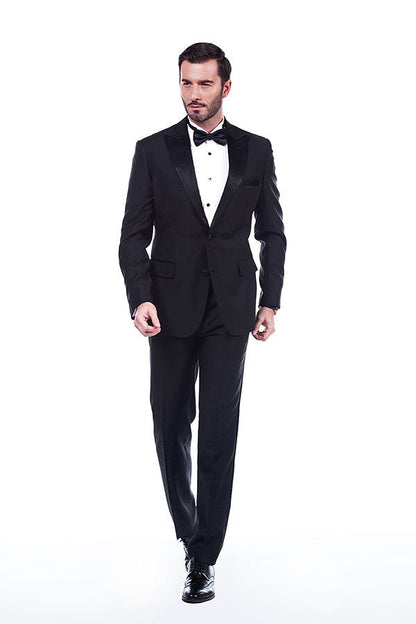 Unique Silk Peak Lapel Two Buttons Solid Black Wedding Suits for Men-showprettydress