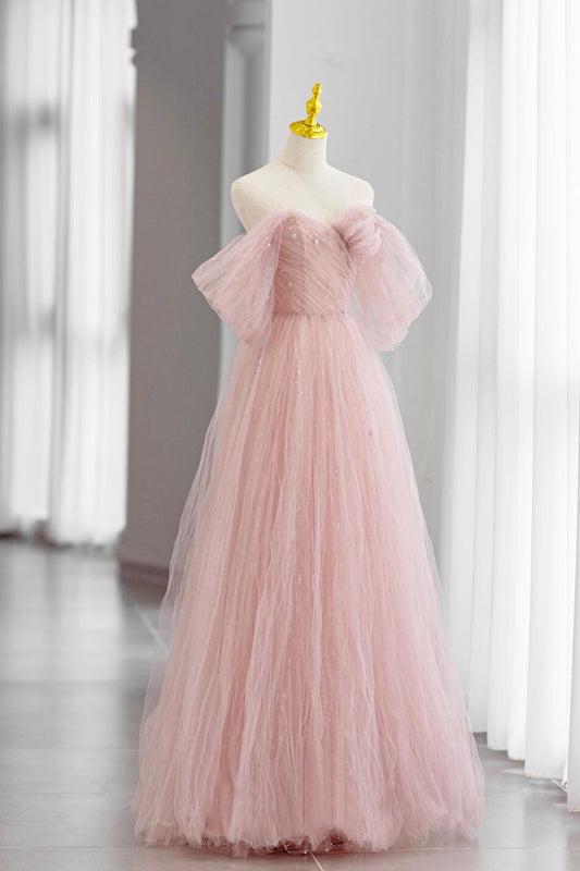 Roycebridal Adalee | Pink Tulle Floor Length Prom Dress, Cute A-Line Evening Party Dress