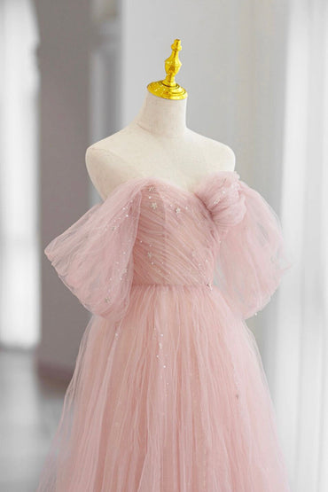 Roycebridal Adalee | Pink Tulle Floor Length Prom Dress, Cute A-Line Evening Party Dress