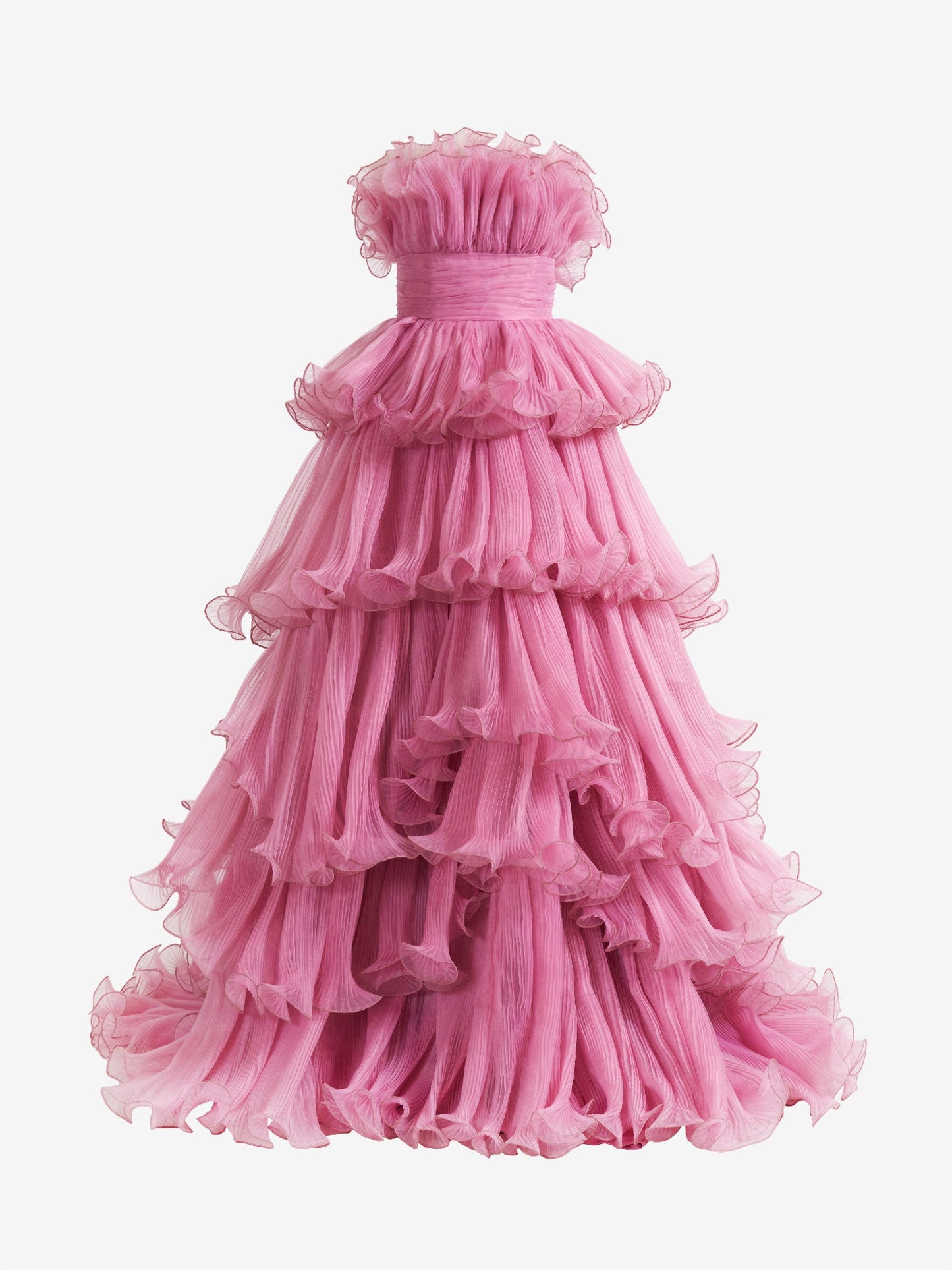 Roycebridal Vanessa |Pink Strapless A-Line Tiered Crinkled Tulle Prom Dress