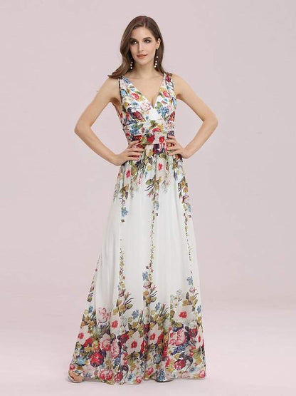 Veda floral printed classic party dress in ivory Express NZ wide - Bay Bridal and Ball Gowns