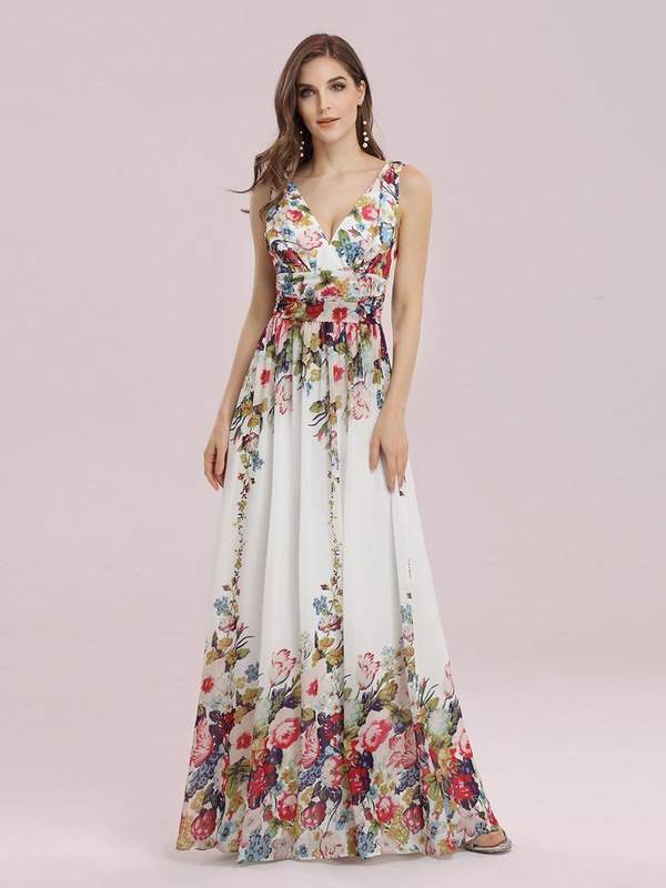 Veda floral printed classic party dress in ivory Express NZ wide - Bay Bridal and Ball Gowns