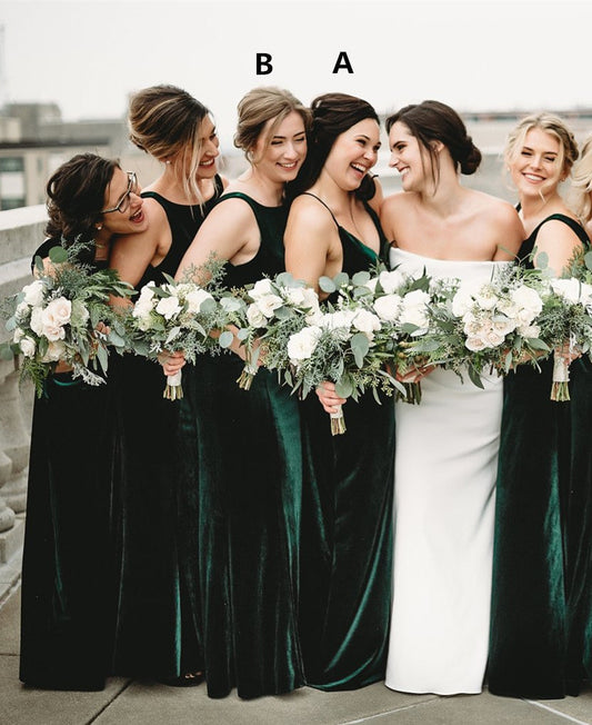 Roycebridal Winter Emerald Green Velvet Bridesmaid Dresses Canada V Neck Sleeveless