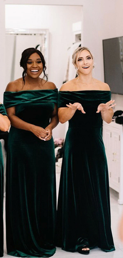 Roycebridal Cheap Vintage Velvet Green Bridesmaid Dresses Winter Long Simple Wedding Guest Dress