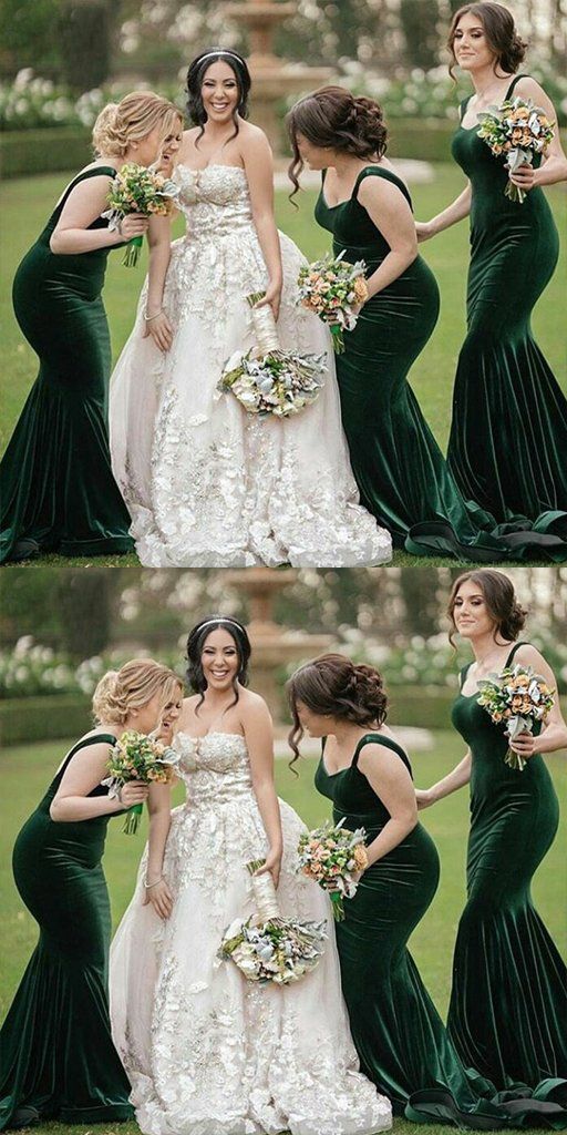 Roycebridal Mermaid Dark-Green Velvet Bridesmaid Dress Sexy Evening Gown