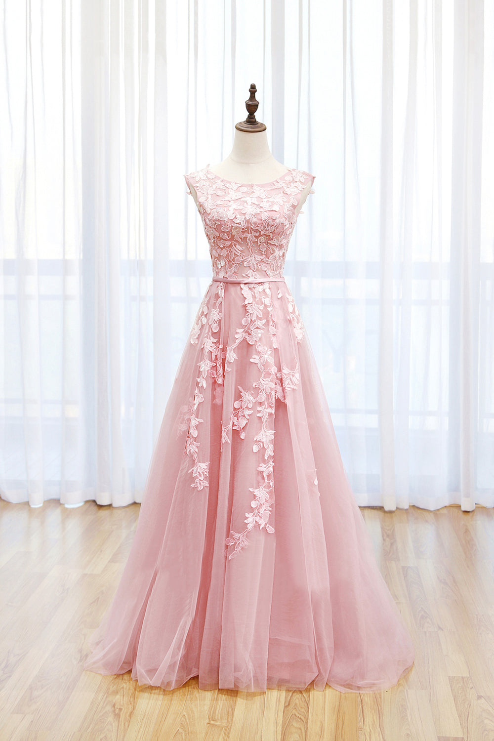 Roycebridal Roycebridal Irene | Pink Tulle Lace Long Prom Dress, Lovely A-Line Open Back Evening Dress