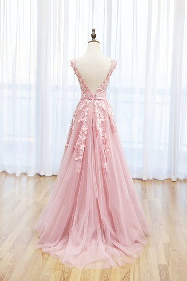 Roycebridal Roycebridal Irene | Pink Tulle Lace Long Prom Dress, Lovely A-Line Open Back Evening Dress